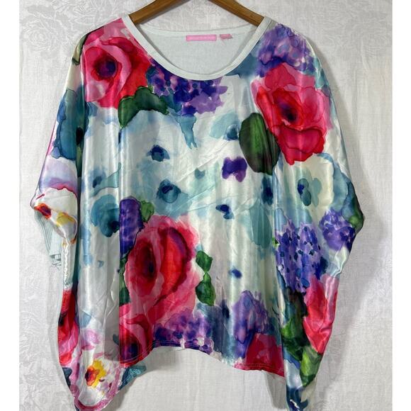Michael Simon Studio Top Medium Satin Watercolor Front Oversized Boxy - Picture 1 of 9